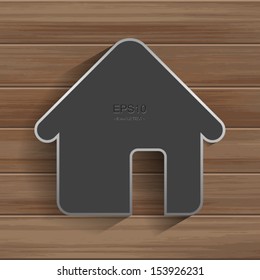  Metal house icon on wooden background - Vector illustration