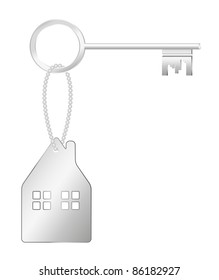 Metal house key isolated on white background