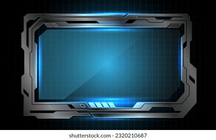 Pantalla de metal HUD pantalla de circuito negro tecnología brillante de vidrio azul espacio en blanco en el diseño de malla cuadrada ilustración de vector creativo ultramoderno.