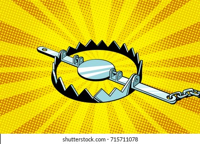 Metal hunting trap. Pop art retro vector illustration