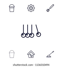 Metal icon. collection of 7 metal outline icons such as bucket, cradle, arm lever, home key, corolla. editable metal icons for web and mobile.