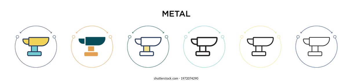 Metal icon in filled, thin line, outline and stroke style. Vector illustration of two colored and black metal vector icons designs can be used for mobile, ui, web