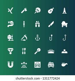 metal icon set. Collection of 25 filled metal icons included Pipe, Taxi, Amphibious car, Ingots, Horseshoe, Gold, Bridge, Cutter, Tools, Medal, Hook, Anchor, Scythe, Crucible