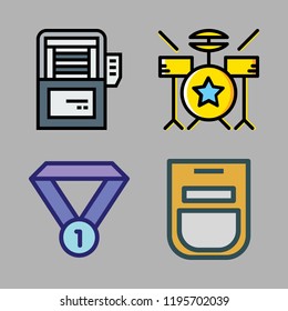 metal icon set. vector set about oven, drum set, medal and industrial robot icons set.