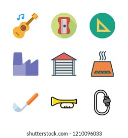 metal icon set. vector set about sharpener, ladle, garage and set square icons set.
