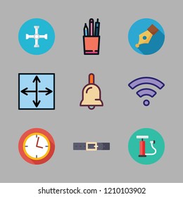 metal icon set. vector set about bell, resizing, pens and wrench icons set.
