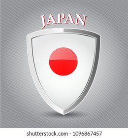 Metal icon or symbol with Japanese flag with text Japan .