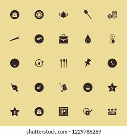 metal icon. metal vector icons set brush, push pin, car wheels and handcart