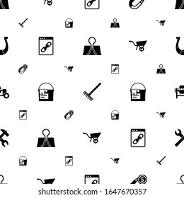 metal icons pattern seamless. Included editable filled Binder clip, Rake, Attract, Web Link, paint bucket, Wheelbarrow, concrete mixer, tools icons. metal icons for web and mobile.