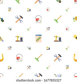 metal icons pattern seamless. Included editable flat paint bucket, Web Link, wheelbarrow, tools, Construction, Rake, Cutter knife, horseshoe icons. metal icons for web and mobile.