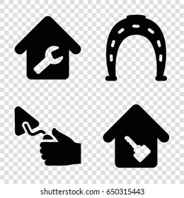 Metal icons set. set of 4 metal filled icons such as horseshoe, trowel, home repair