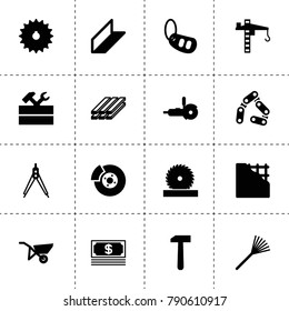 Metal icons. vector collection filled metal icons. includes symbols such as work tool, chain gear, chain, car alarm key, break, rake, slab. use for web, mobile and ui design.