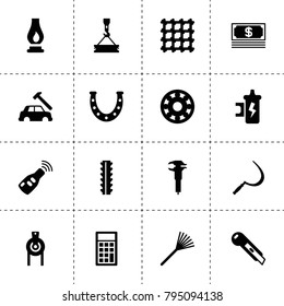 Metal icons. vector collection filled metal icons. includes symbols such as sickle, horseshoe, caliper, bearing, car body repair. use for web, mobile and ui design.
