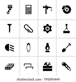 Metal icons. vector collection filled metal icons. includes symbols such as paper clip, gear, work tool, piston, break, low beem light. use for web, mobile and ui design.