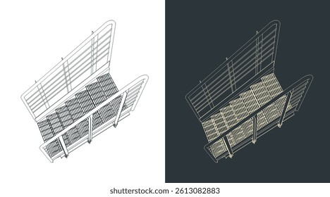 Metal industrial staircase stylized vector illustrations