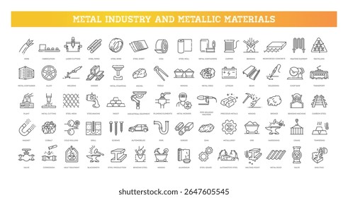 Metal industry and Metallic Materials. Steel icons