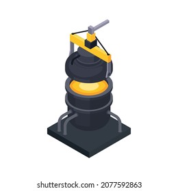 Metal industry metalworking isometric composition with isolated image of tank with liquid steel vector illustration