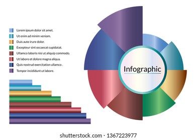 Metal Infographic diagram data visualization template with 8 options (steps) and place for text. Design for process chart, report, banner, workflow, presentation. Editable Vector EPS 10 illustration