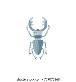 Metal insect, bug, beetle robot character, toy, military spy technology, cartoon vector illustration isolated on white background. Cut robot insect, bug, beetle, artificial intelligence concept