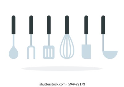 Metal Instruments for cooking in a row vector flat material design isolated on white