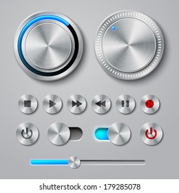 Metal interface buttons collection for power volume playback control vector illustration