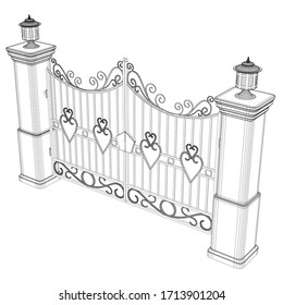 Metal iron gate, grilles, fences with ornamental antique pattern. Vector illustration