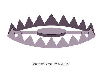 metal jaw trap with two spring loaded jaws that snap shut to catch animals vector illustration