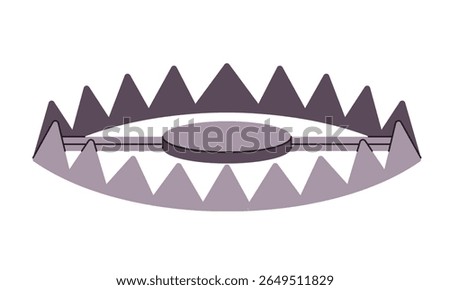 metal jaw trap with two spring loaded jaws that snap shut to catch animals vector illustration