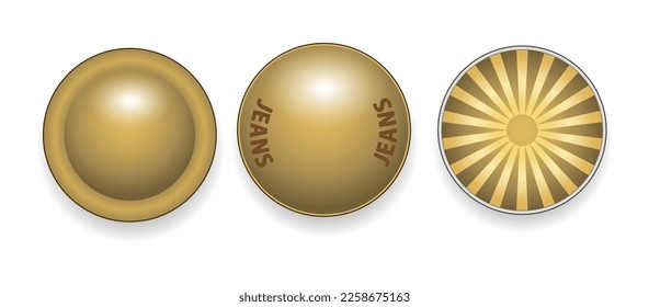 metal jeans rivet, sewing button accessories isolated 3D illustration
