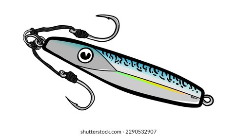 metal jig fishing lures.  isolated on white background. with silver blue mackerel.