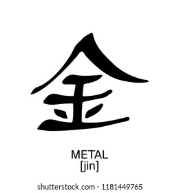 Metal Jin 10 Heavenly Stems Vector isolated symbol Chinese ancient calligraphy for Bazi, Bagua, Feng Shui China zodiac sign, astrology icon Illustration for print catalogue horoscope forecast