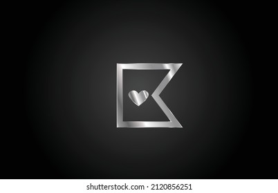 metal K love heart alphabet letter logo icon design. Creative template for business or company