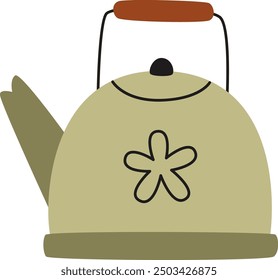 Metal Kettle Hiking Equipment Vector Illustration