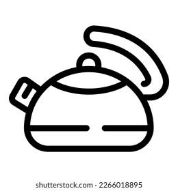 Vector de contorno de icono de hervidor de metal. Té de vidrio. Agua eléctrica