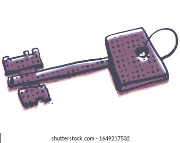 Ilustración del icono del vector de la llave metálica aislada en fondo blanco