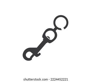 Diseño de carabinador de anillo de llavero metálico o logotipo de gancho de cierre. Elegantes accesorios cromados. Accesorios de bolsitas hebilla de clip de metal. Diseño e ilustración de vectores de equipos de escalada.