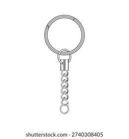 Metal keyring assembly featuring a shiny split ring, swivel connector, small chain, and jump ring, providing a versatile attachment for various accessories