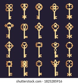 Metal keys collection. Steel keys collection silhouettes symbols of safety vector logos