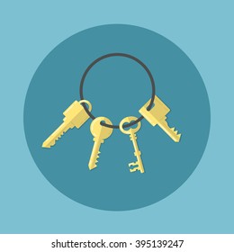 Metal keys on a keychain.