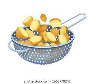 Metallküchenfarben oder -stämme mit geschnittenen Kartoffeln Innen-Vektorillustration-Illustration