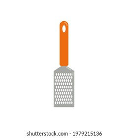 Grapadora de cocina metálica con mango de plástico naranja, utensilios de cocina, objeto vectorial de estilo plano, aislado.