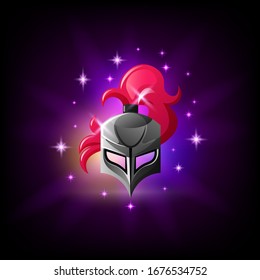 Metal knight helmet icon for slot machine, gambling game design element, medieval armor, vector illustration