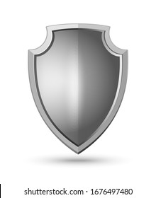 Metal knight shield. Empty metal shield. Realistic vector illustration isolated on white background