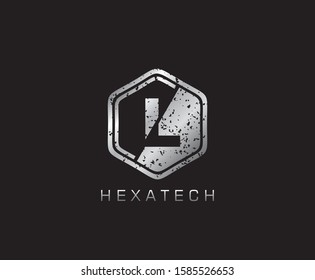 Metal L Letter Logo Icon, Modern Hexagon L Design Concept.