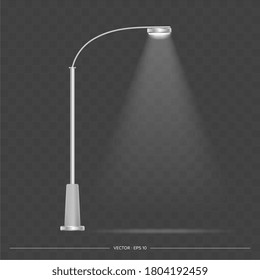 The metal lantern is shining. Lamp post with realistic light. Vector.