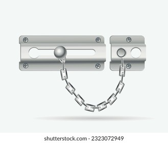 Metal latch with a chain for the front door on a white background. Vector illustration