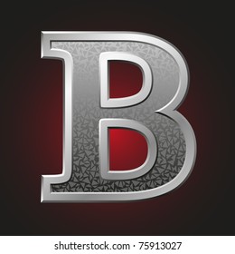 Metal letter B with a silvery fringing on a red background