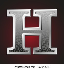 Metal letter H with a silvery fringing on a red background