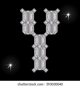 Metal letter Y. Faceting gemstone. Geometric polygonal shapes