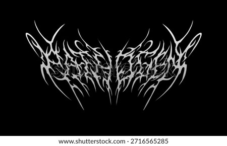 Metal lettering PATHOGEN in aggressive symmetrical style with sharp abstract branches, inspired by extreme metal aesthetics, ideal for dark t-shirt prints, band logos, album covers, and underground